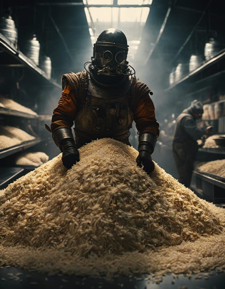 Hyperrealistic PoopMan Eating Rice in Cinematic Still