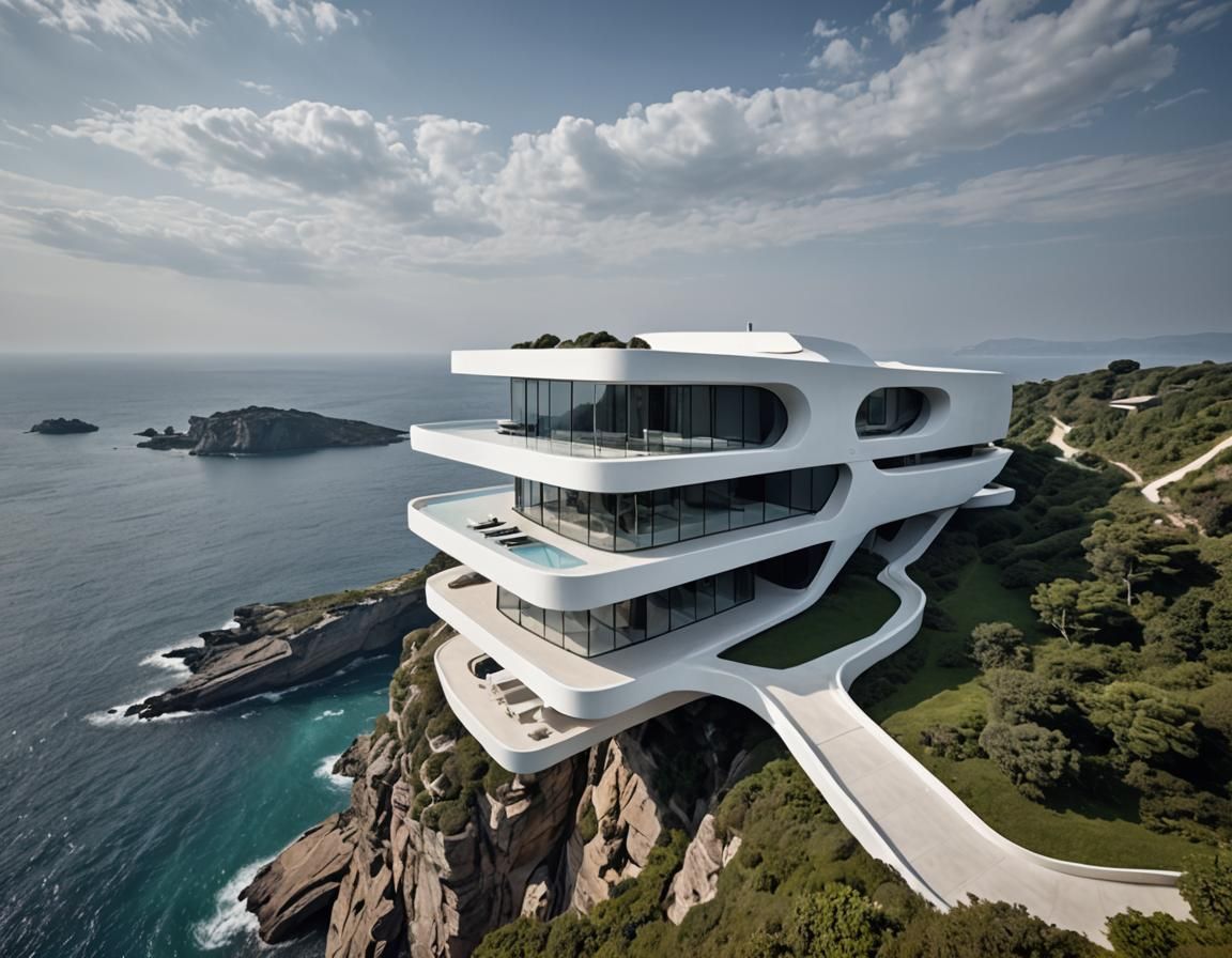 Futuristic Villa on Cliff: Dreamy Eerie Design