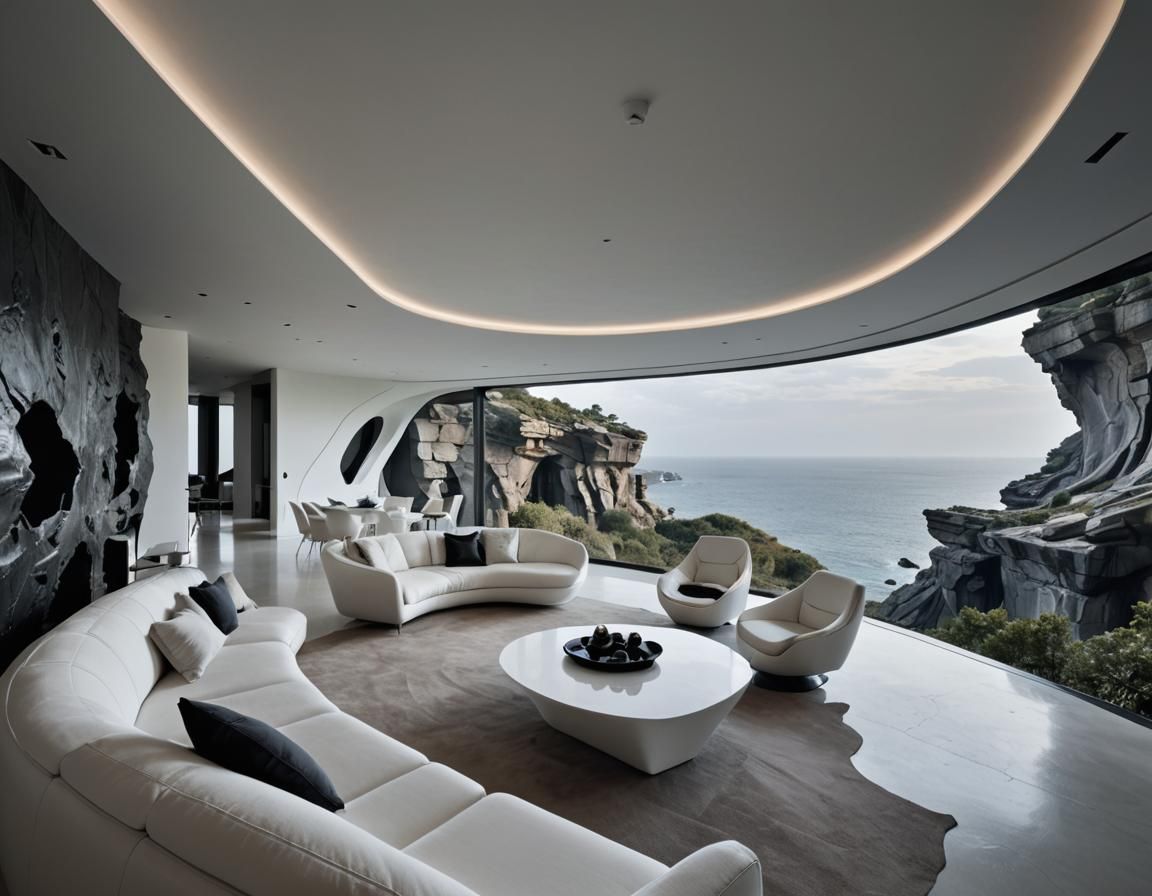 Futuristic Villa on Cliffside, Dreamy Eerie Architecture