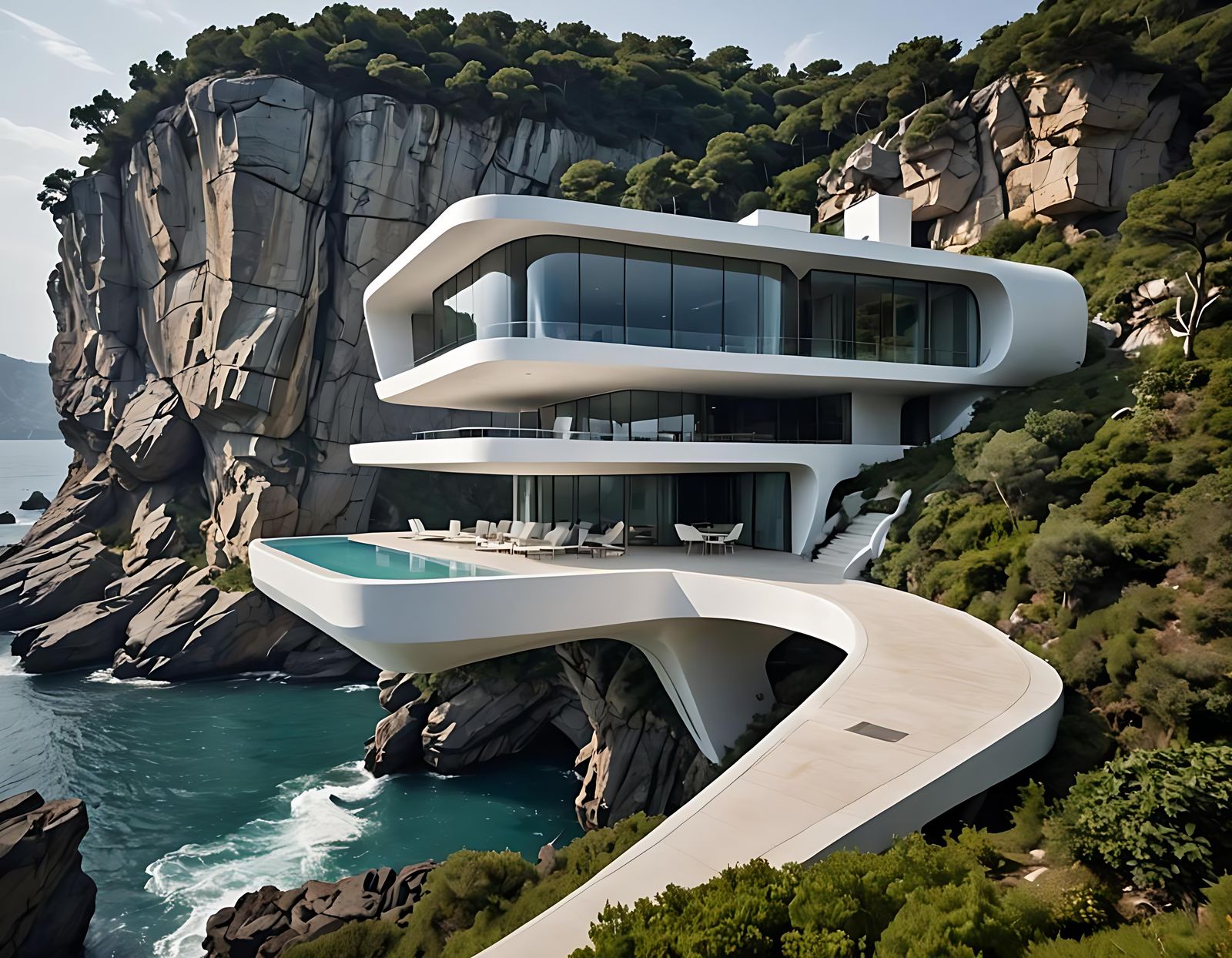 Ethereal Cliffside Villa in Futuristic Style