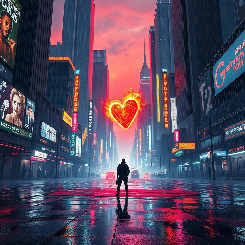 Cyberpunk Metropolis: Heart Ablaze in Neon Noir