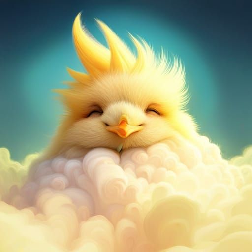 Cute Sleeping Chick on Cloud, 3D Render