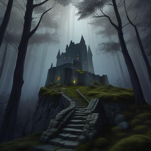 Medieval Knight in Dark Forest Illustration