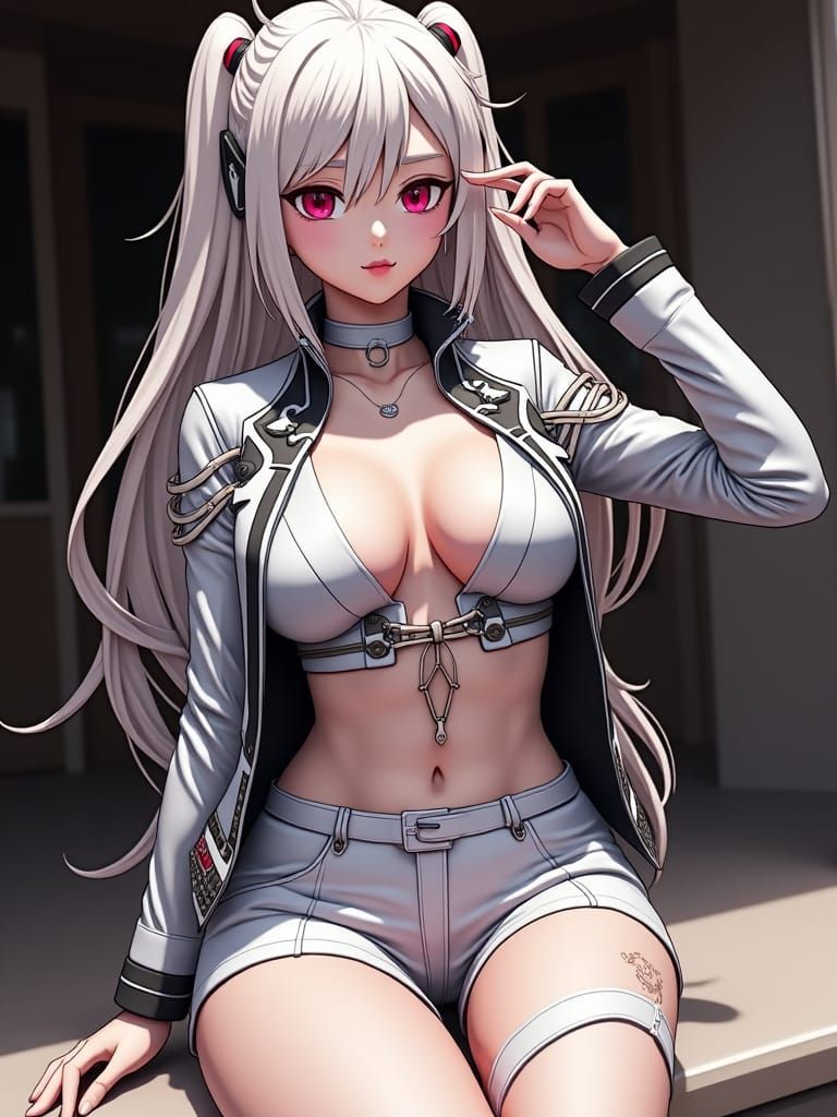 Dominant Korean Woman in Leather, Anime Style