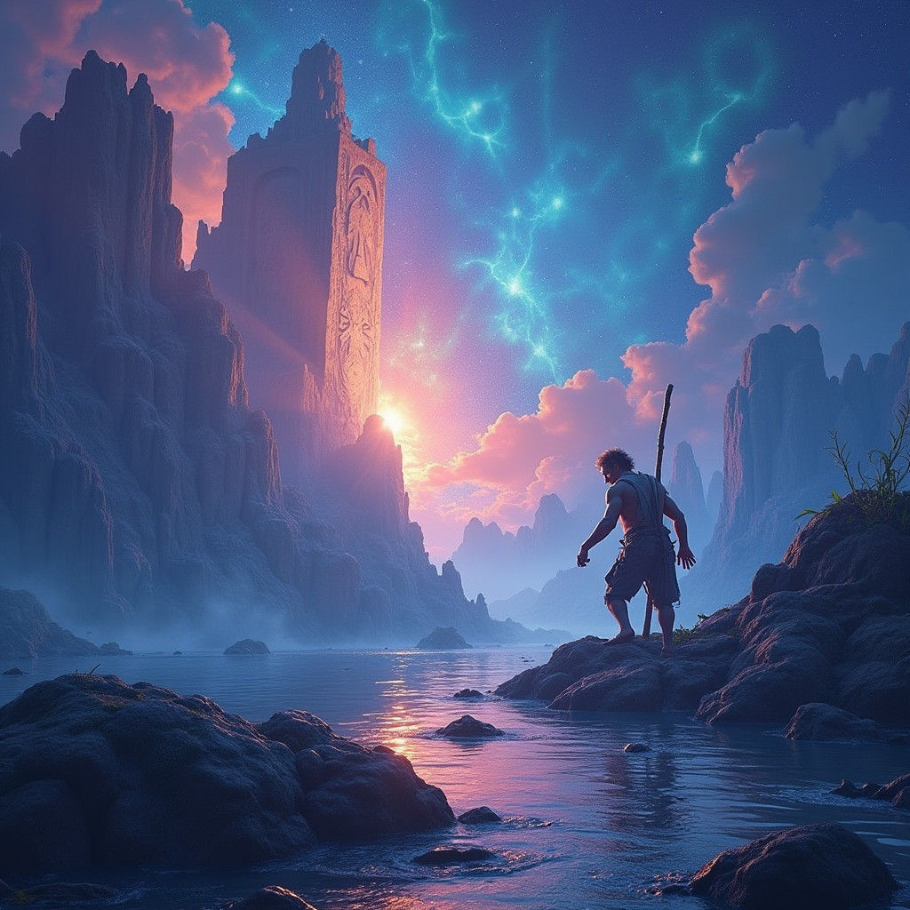 Man Emerges from Mystical Box in Fantasy Art