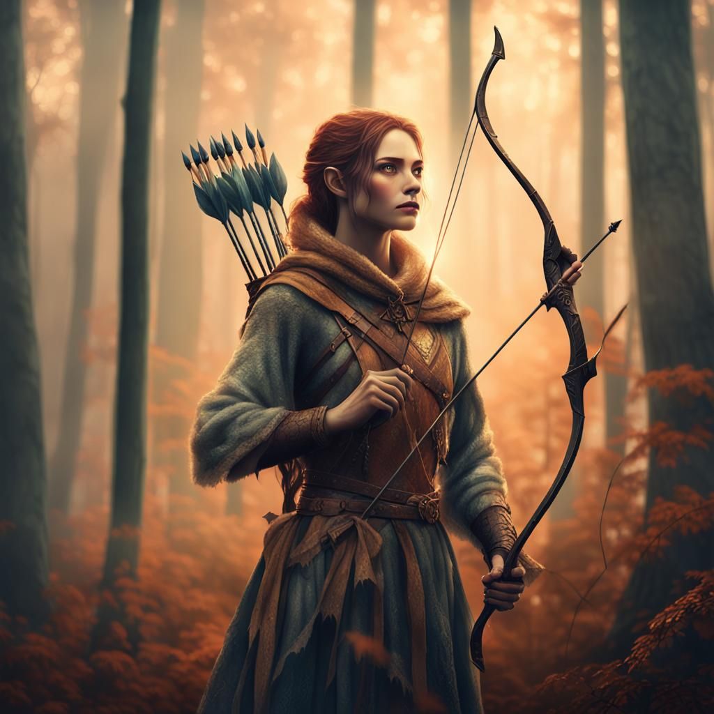 Fantasy Fairy Archer in Misty Forest