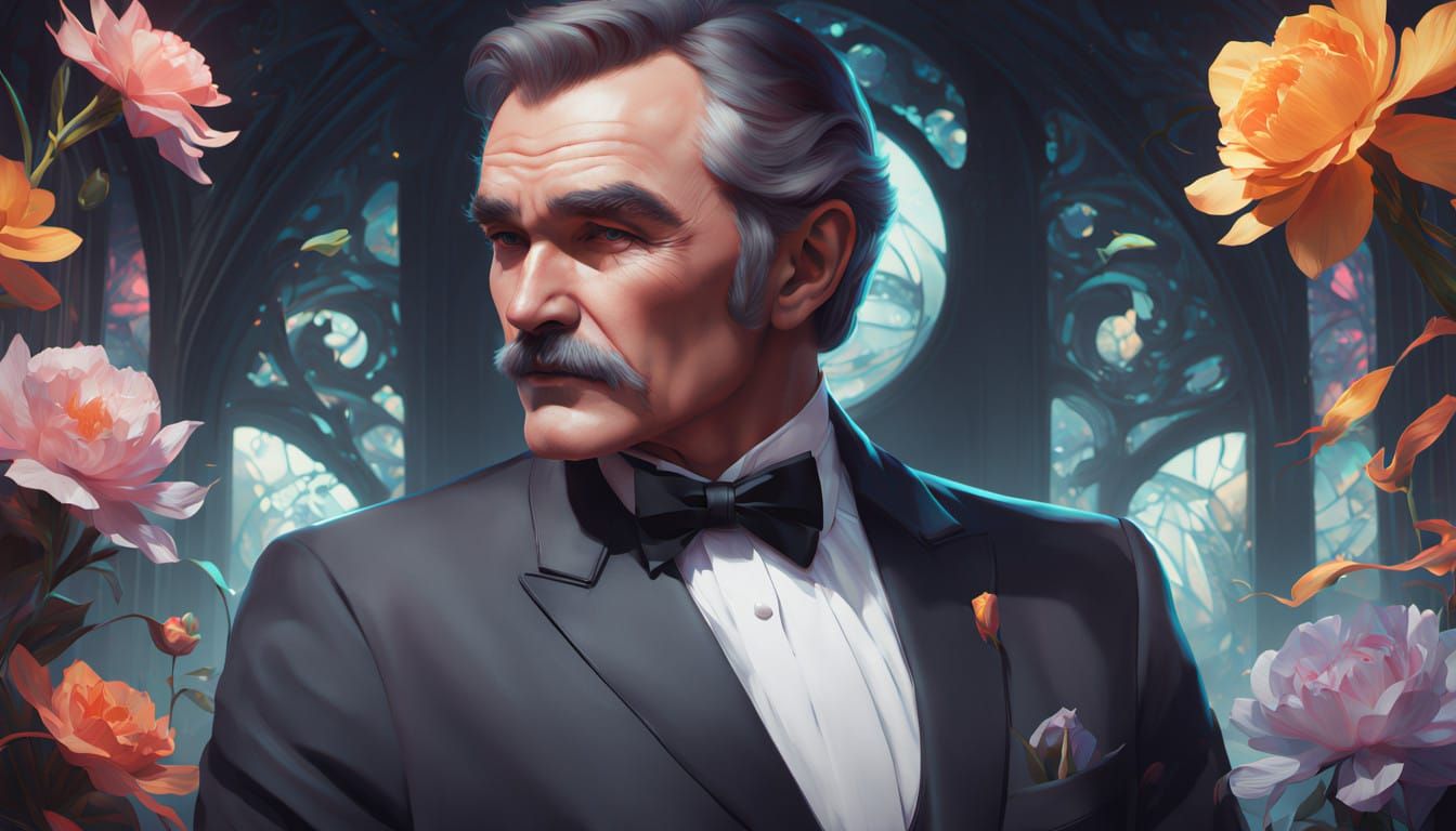 Burt Reynolds in Elegant Art Nouveau Portrait