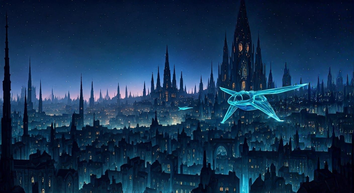 Gothic Metropolis Under Starry Night Skies