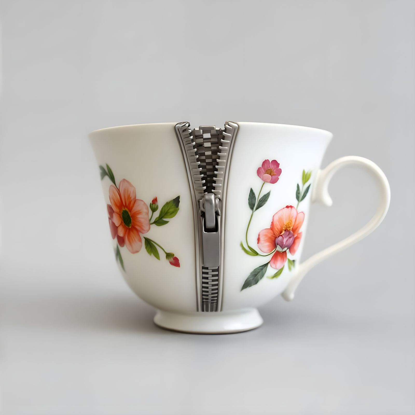 Tea Cup with Zipper: AI Generated Surrealism