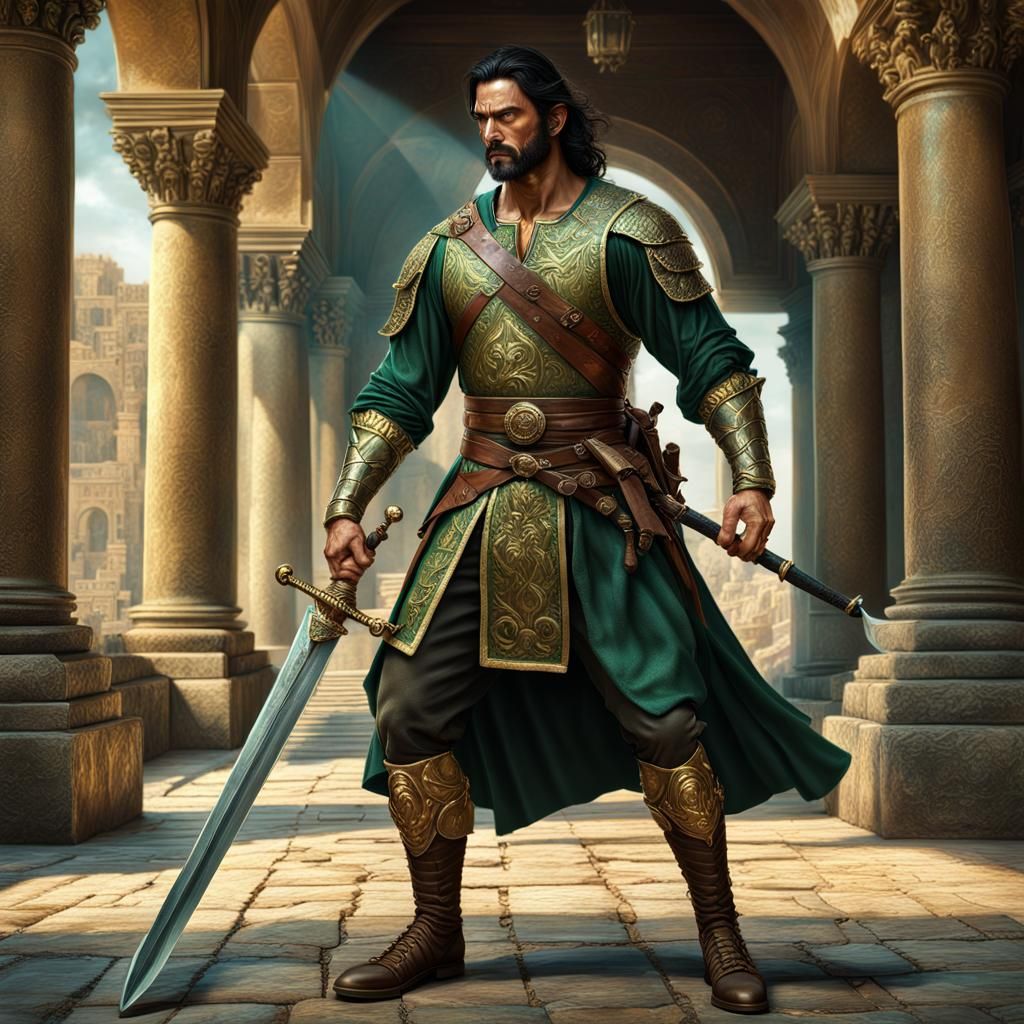 Respectful Renaissance Swordsman in Photorealistic Detail