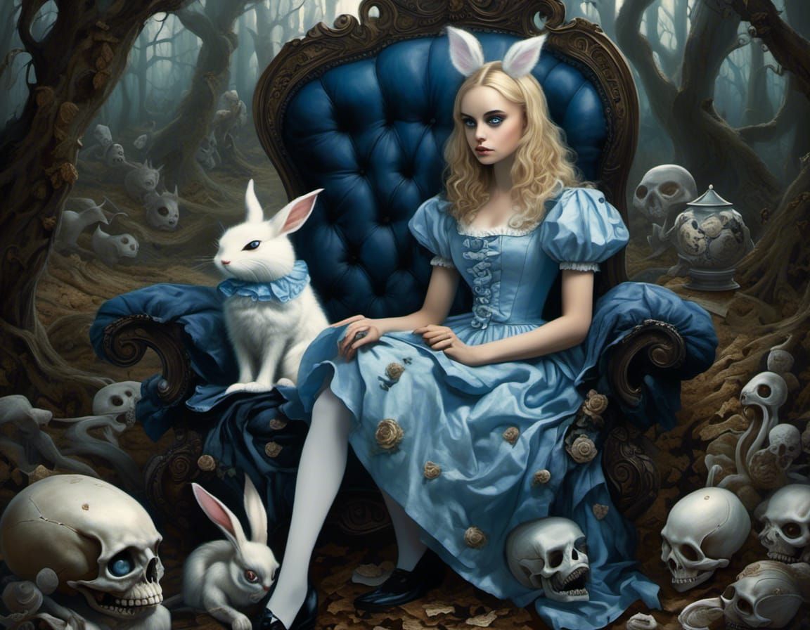 Sad Alice in Wonderland with Cheshire Cat