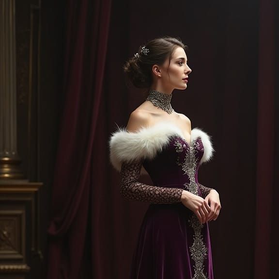 Woman in Opulent Purple Velvet Gown