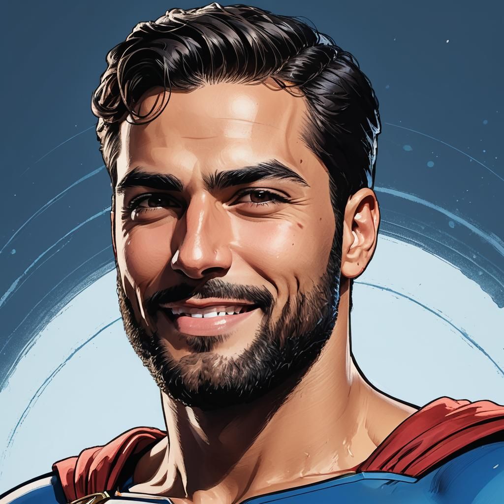 Muscular Superman Portrait in Alcohol Ink Style