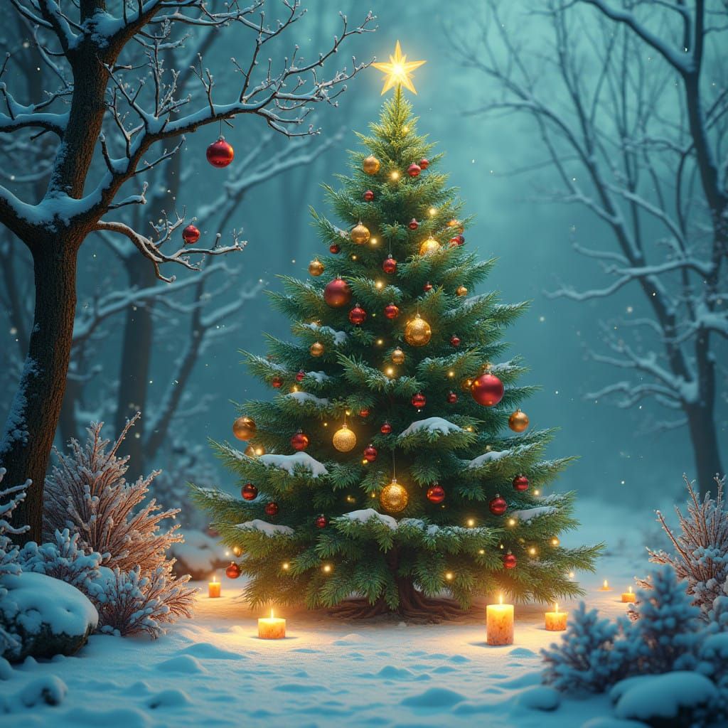 Enchanted Christmas Wonderland with Majestic Green Tree