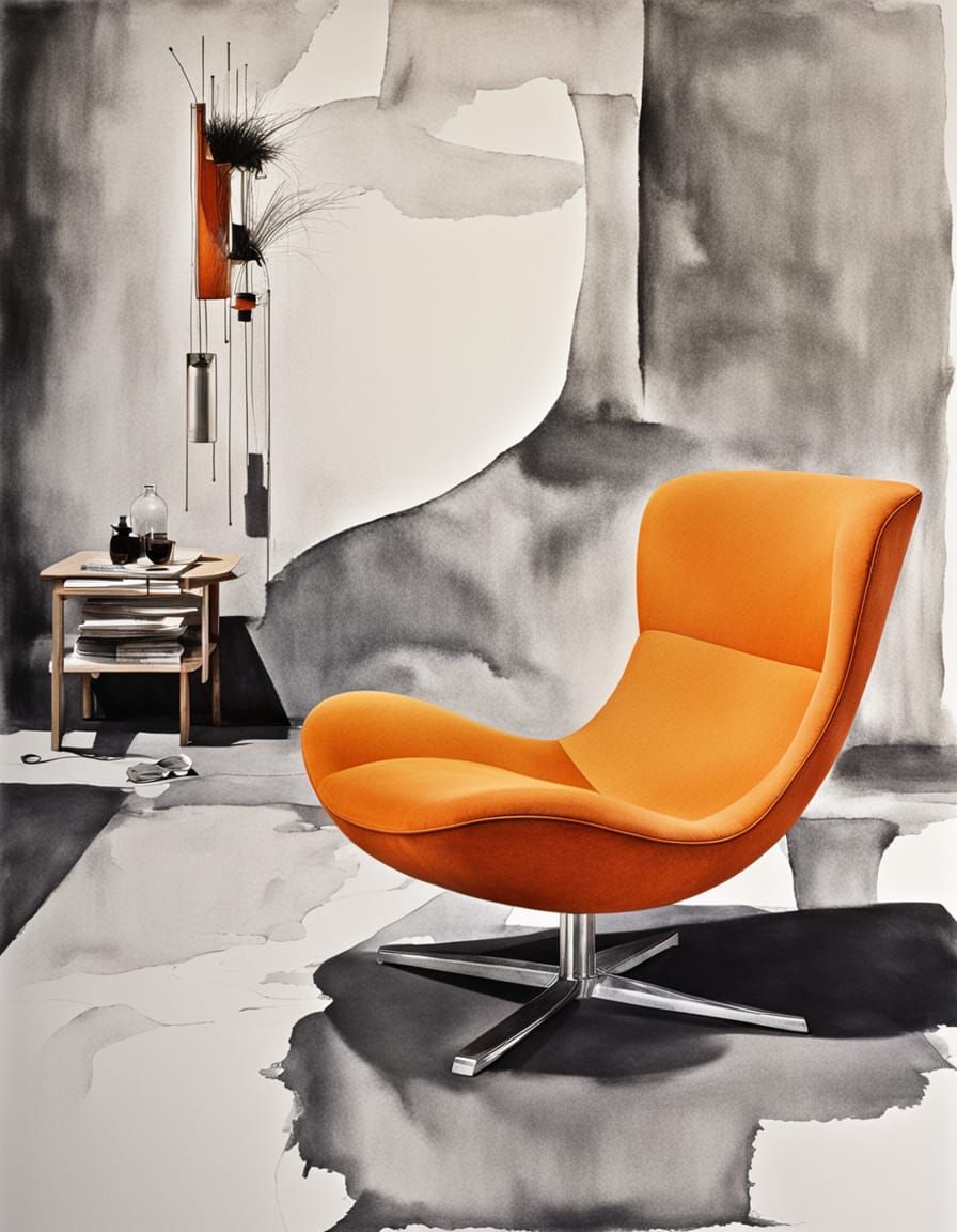 Minimalist Verner Panton Chair in Ink and Wash Style