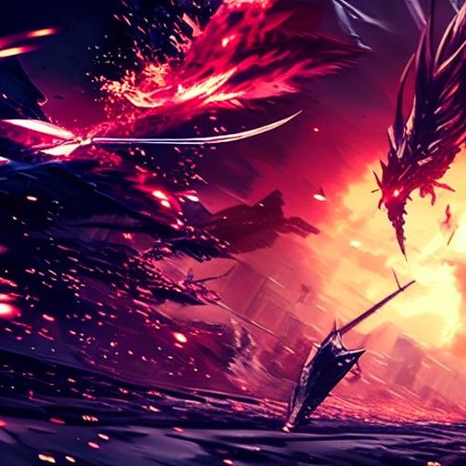 Epic Anime Battle in Dark Fantasy Style