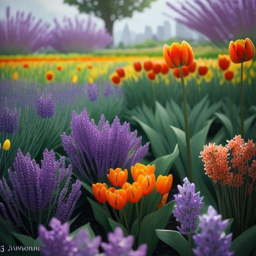 Vibrant Glass Garden in Moody Meadow Digital Painting