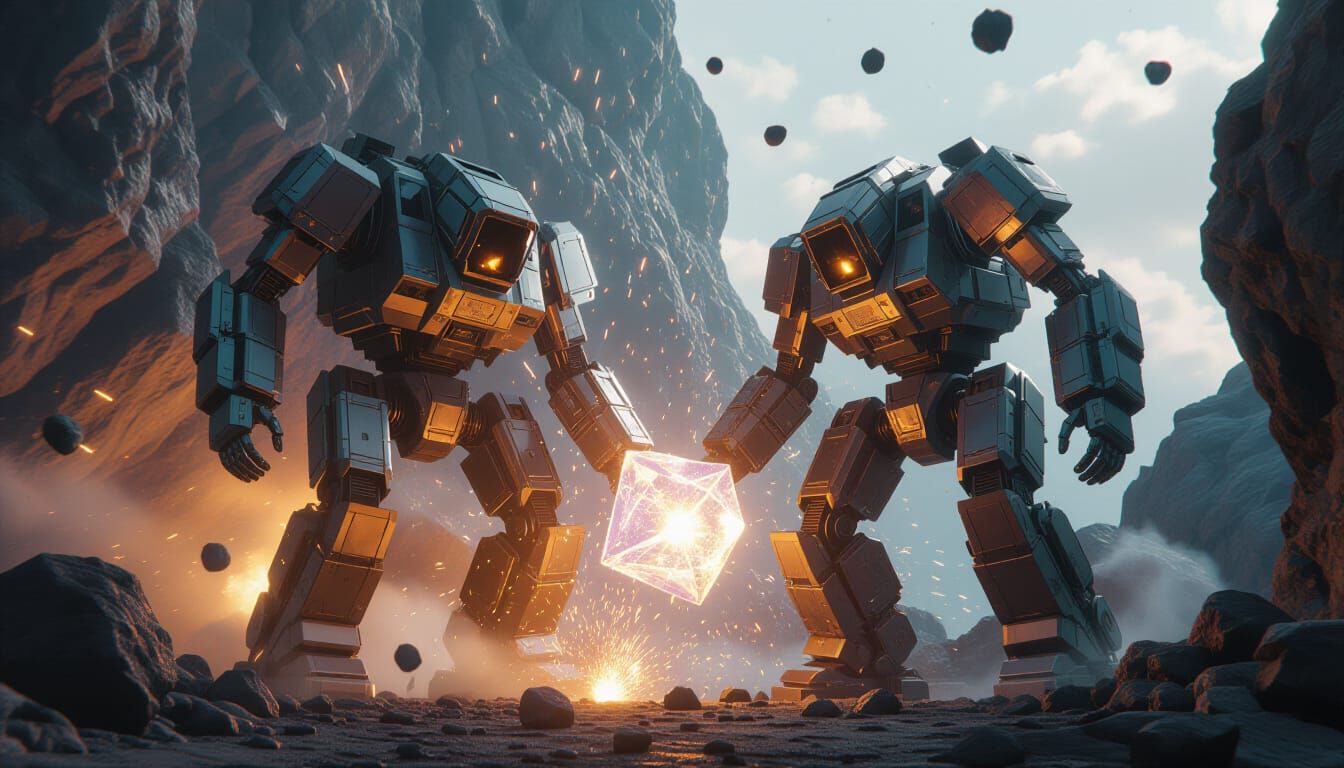 Mining Robots Extracting Crystals from Asteroids