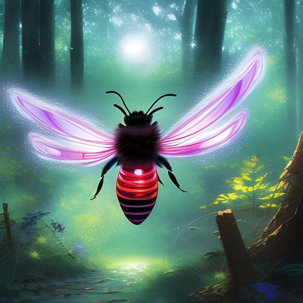 Luminous Bee Flight in Ghibli Forest