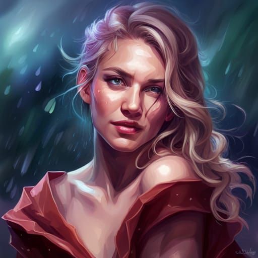 Smiling Girl in Rain: Hyperdetailed Art Portrait