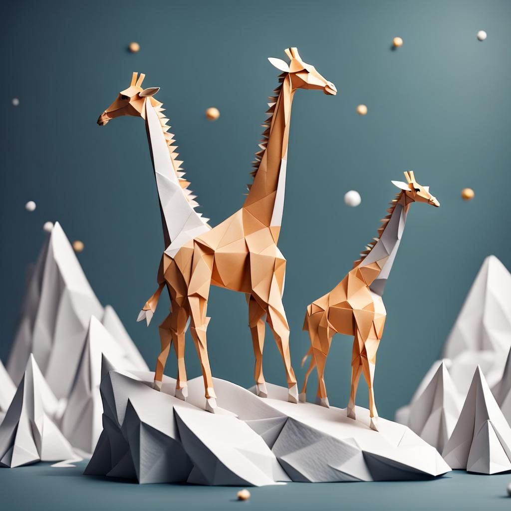Giraffes Jumping on Rocks: Origami Papercraft