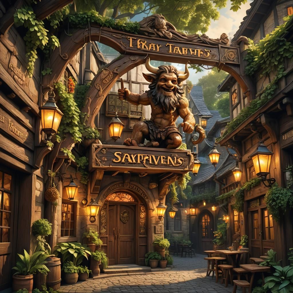 The Smiling Satyr Tavern: Fantasy Concept Art