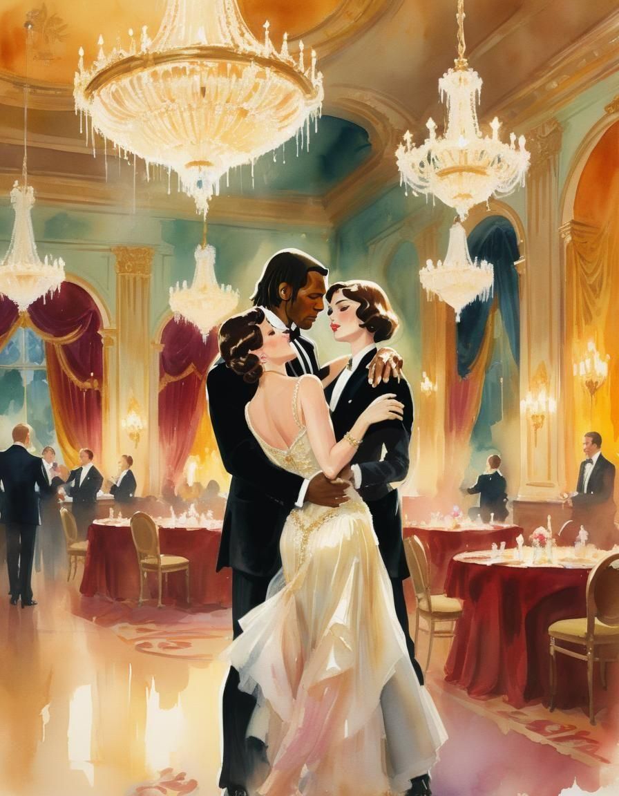 Vintage Romance Novel Cover in Gouache Style