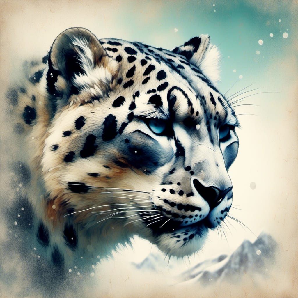 Portrait of  snow leopard  by <lora:Lebowski CrackedLine:1.0...