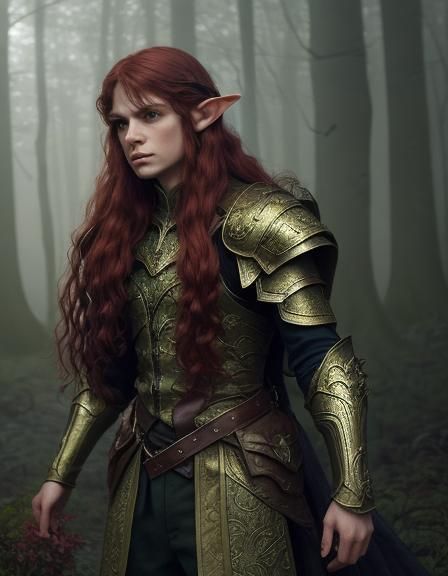 Fantasy Elf in Forest with Detailed Armor