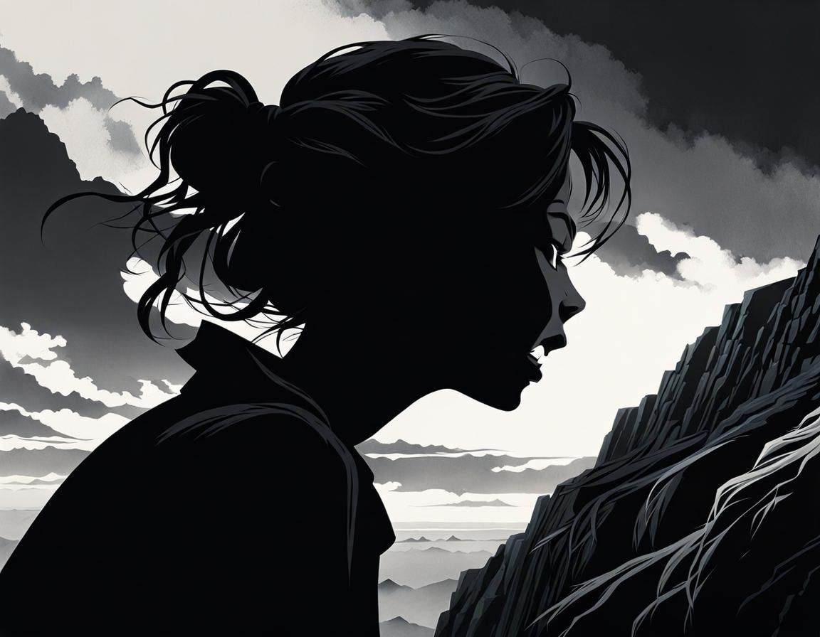 The girl contemplating a sea of clouds: cries