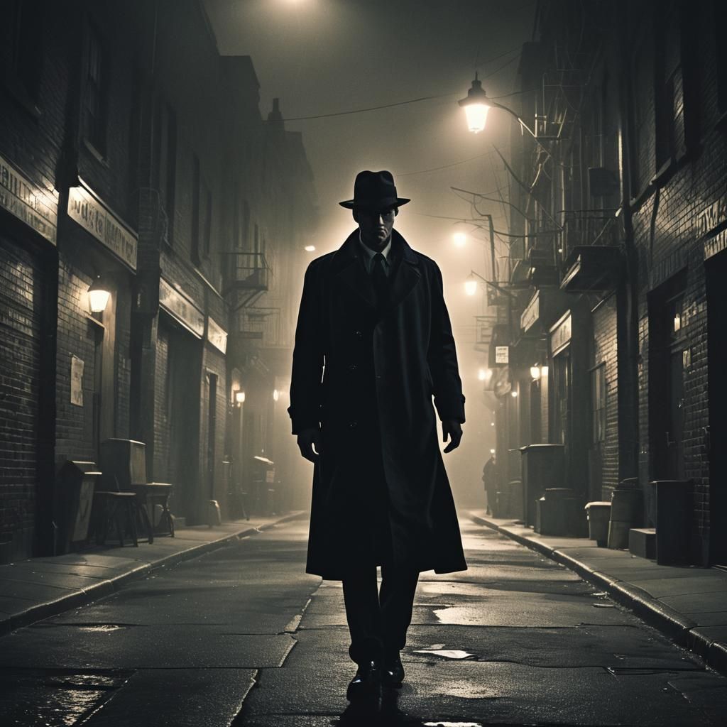 Film Noir Detective in Dark City Alley