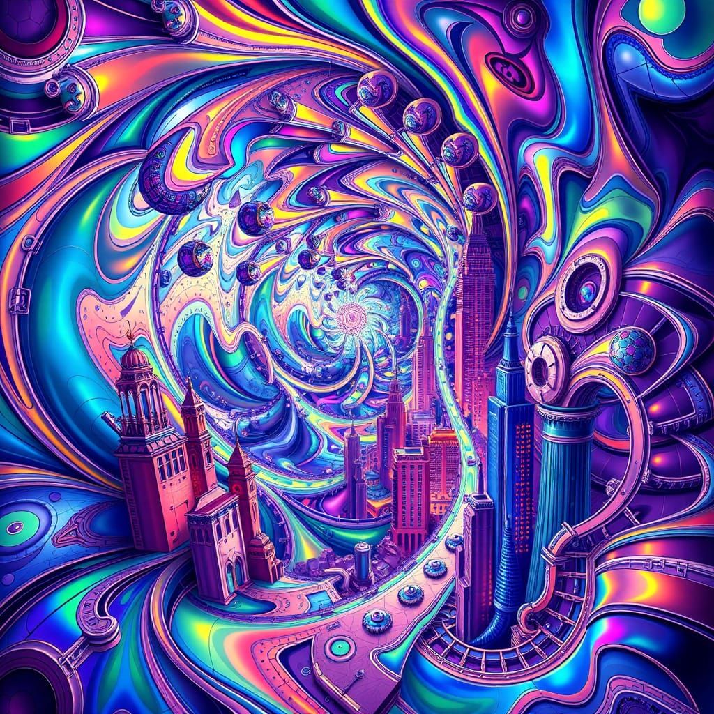 Psychedelic Dreamscape with Geometric Fractals in Digital Ar...