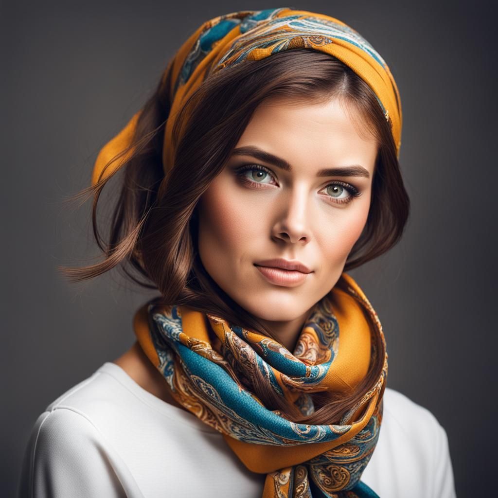 Brunette with Hair Scarf: A Beautiful Portrait