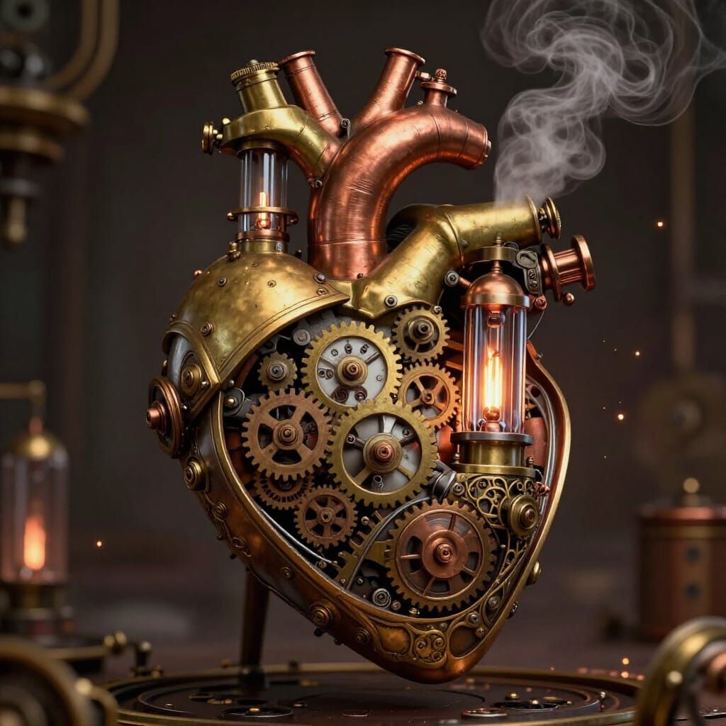 Intricate Brass Steampunk Heart Engine