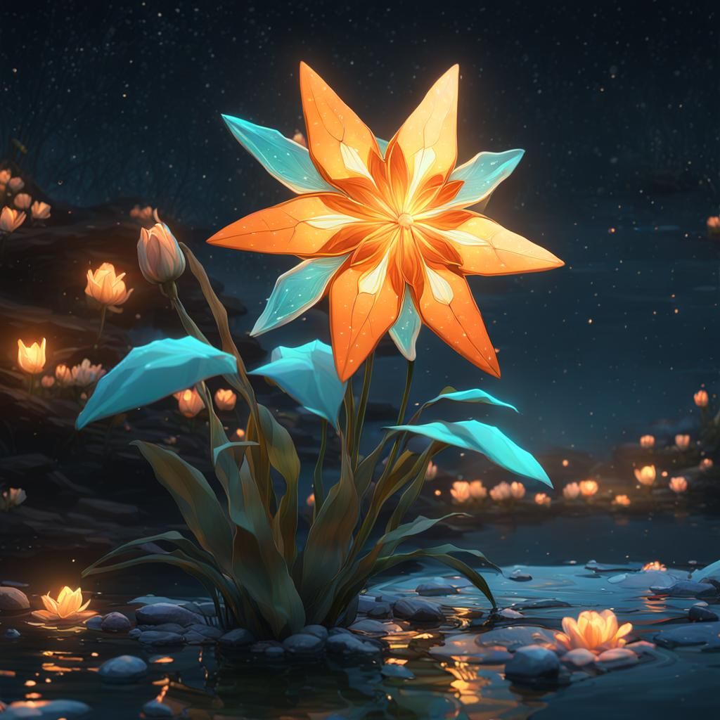 Star-Shaped Flower Blossoms at Night: Hyperdetailed Concept ...