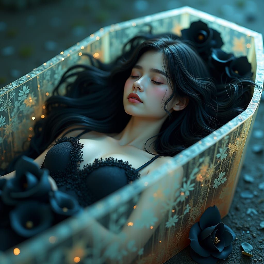 Ethereal Girl in Glass Coffin: Fantasy Concept Art