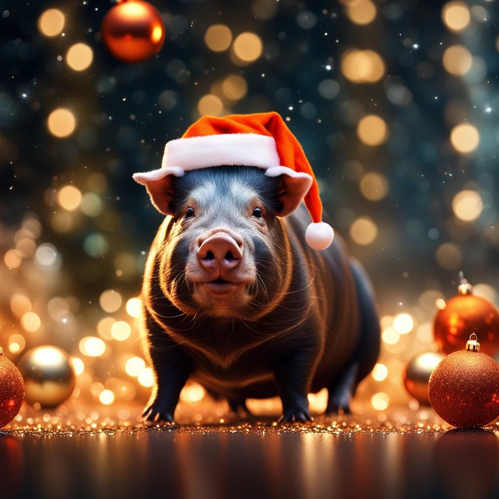Festive Potbelly Pig in Christmas Hat