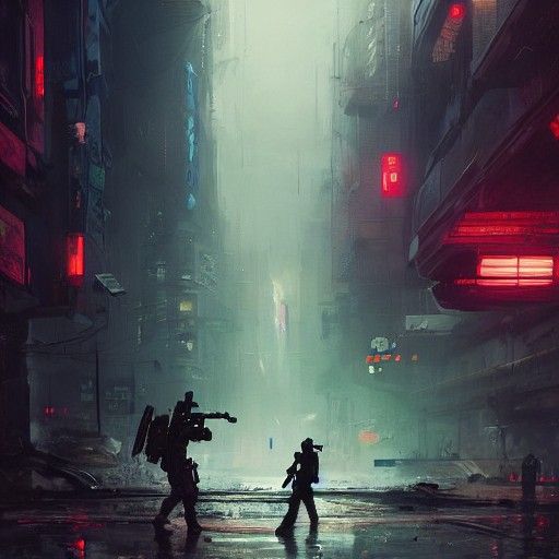 Cyberpunk Street Conflict in Dystopian Sci-Fi