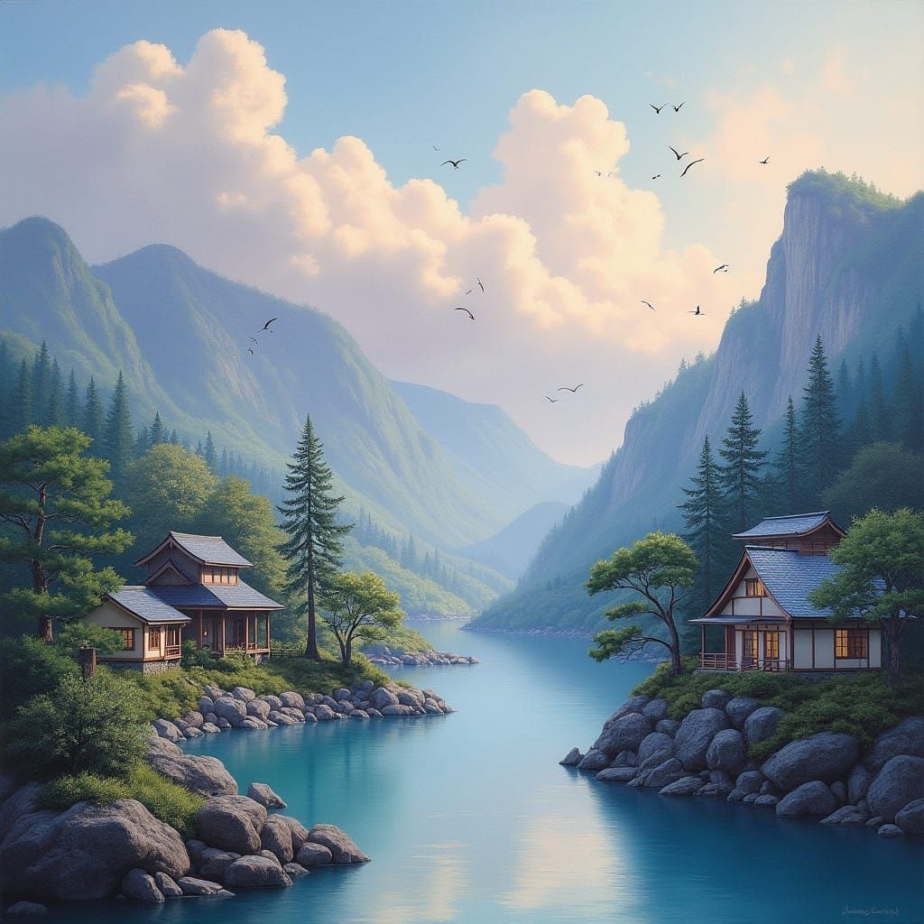 Whimsical Japanese Landscapes in Soft Pastel Colors