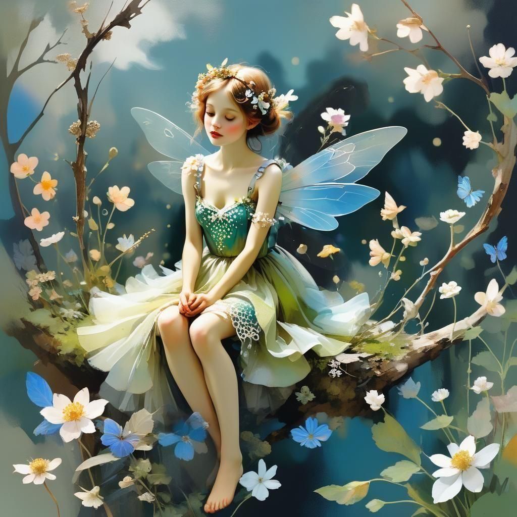 Whimsical Faefolk Portrait in Cottagecore Style