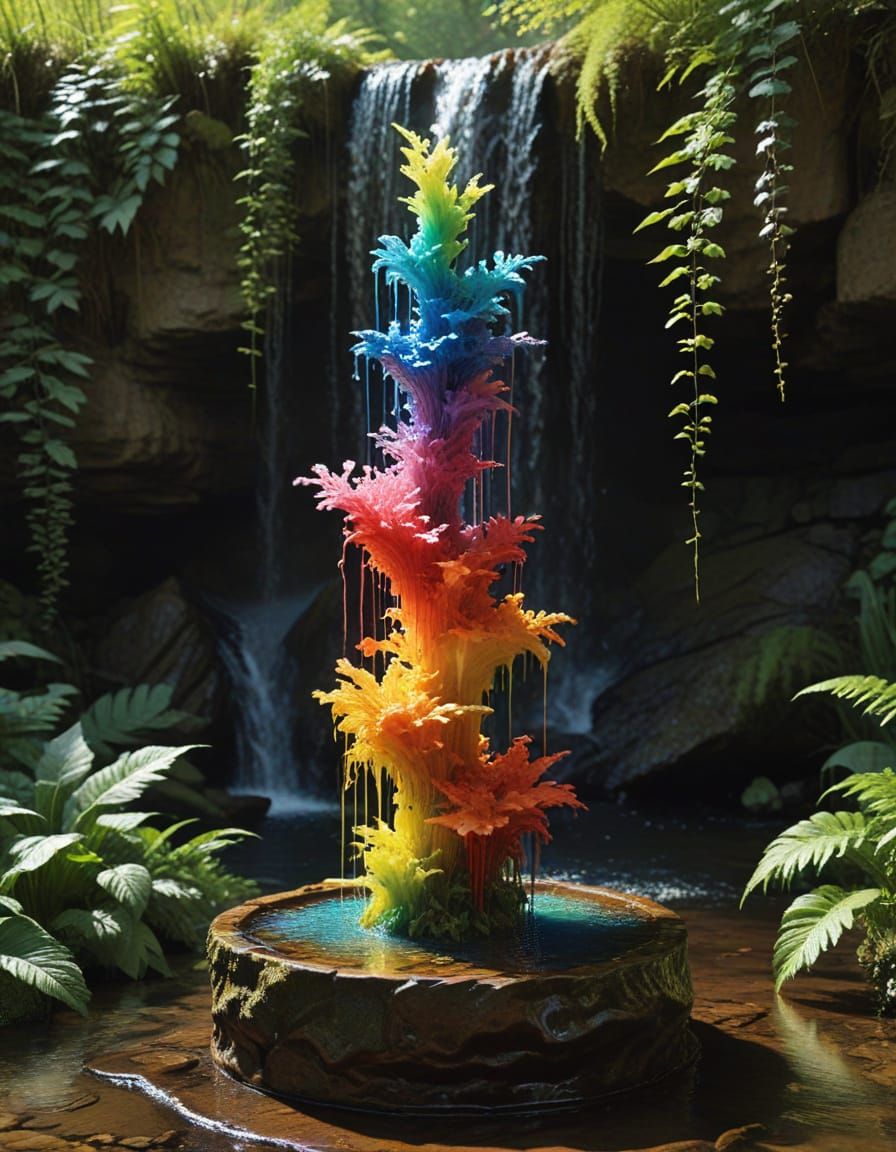 Vibrant Spring Waterfall in Triadic Harmony