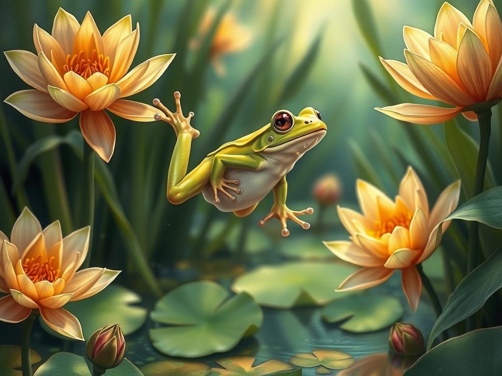 Green Frog's Leap: A Digital Painting Masterpiece