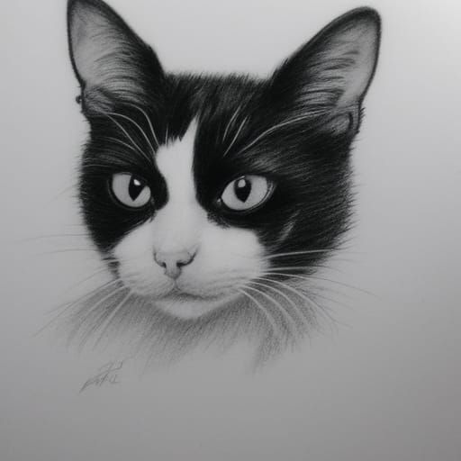 Detailed Pencil Portrait of a Tuxedo Cat