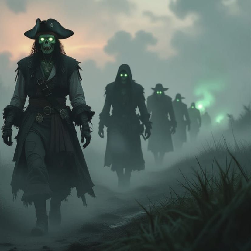 Pirate Zombies Trek Through Glowing Green Fog