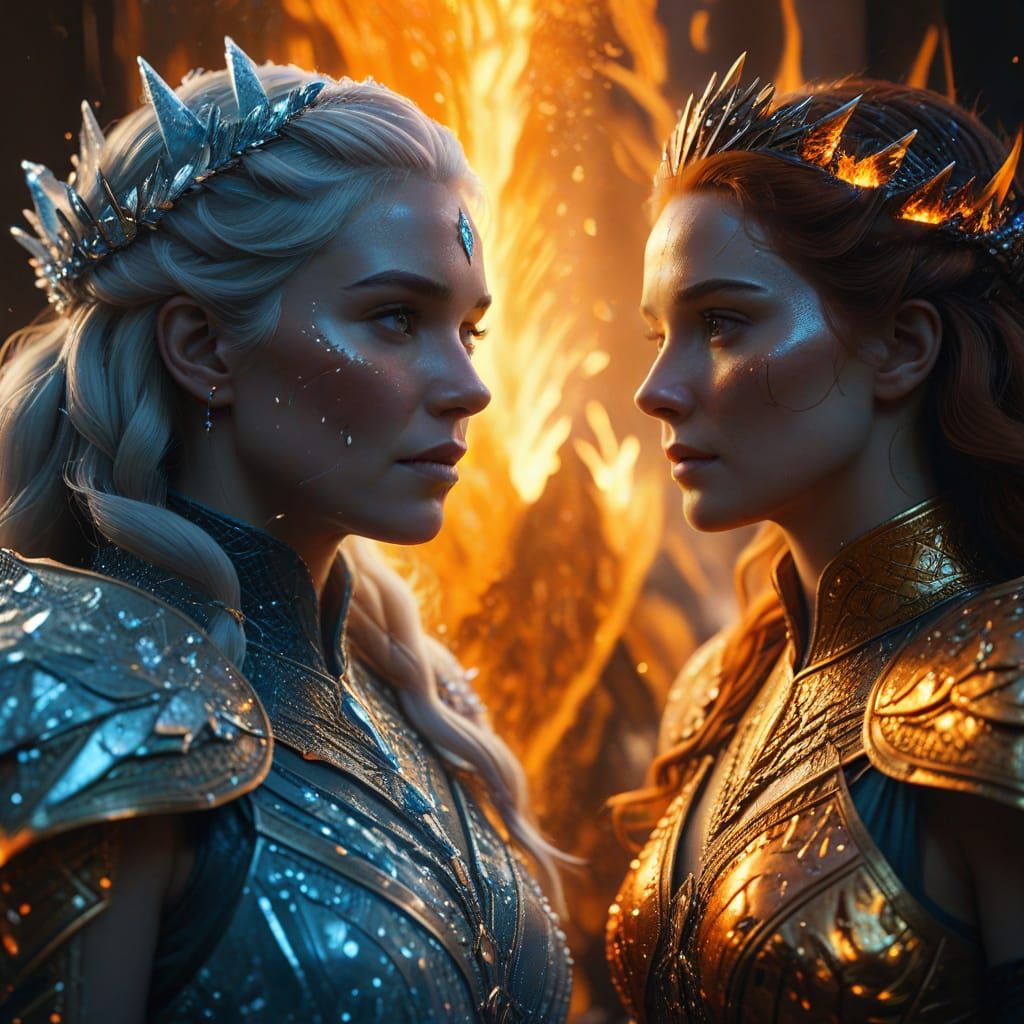 King and Queen of Ice and Fire in Vivid Digital Art