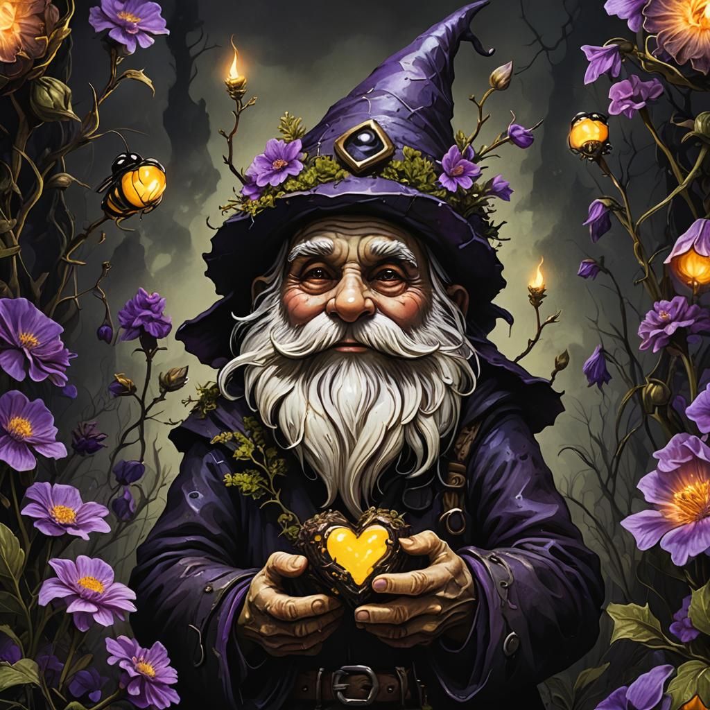 Honeycomb Gnome with Heart in Dark Fantasy Style