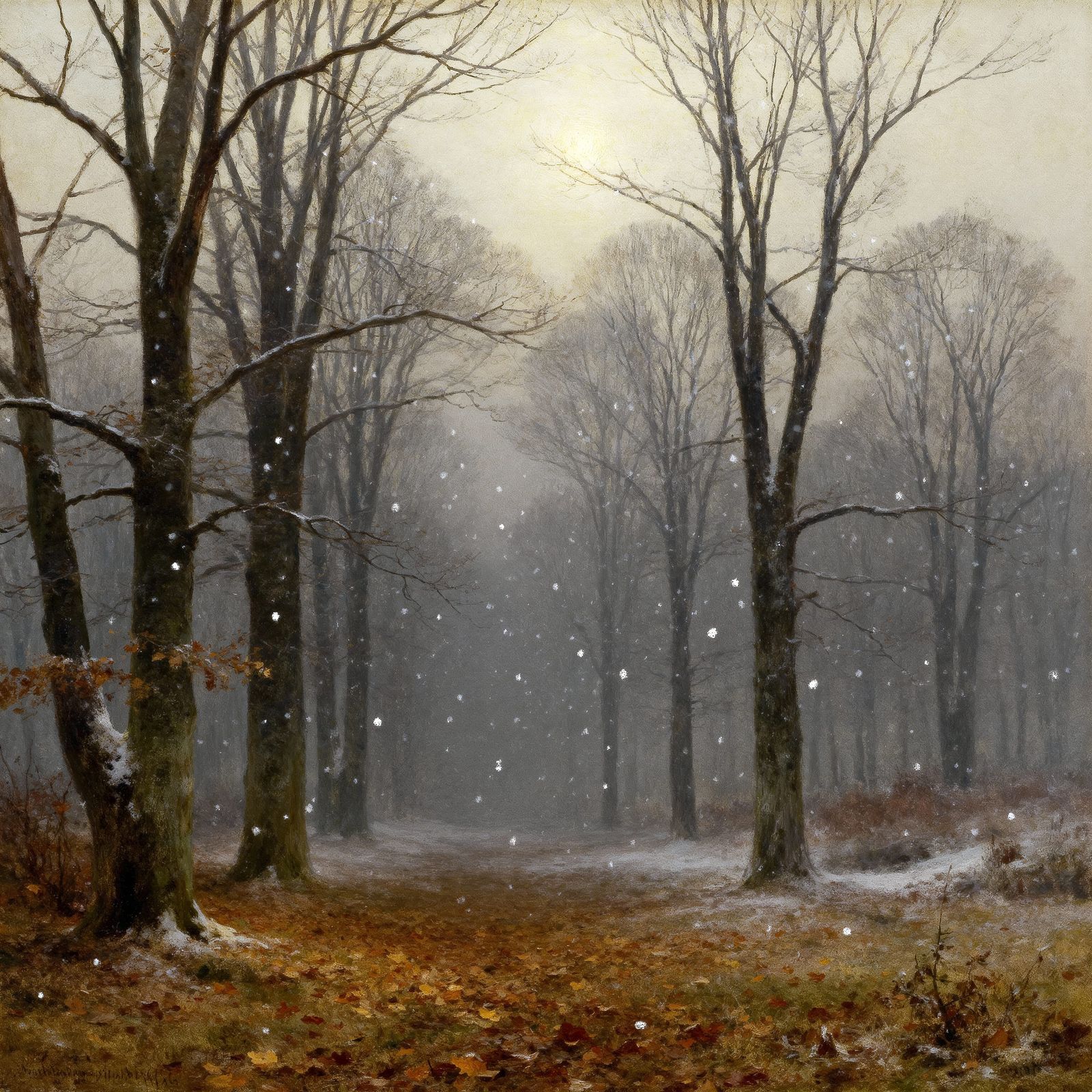 19th Century Romantic Oil Painting of Pre-Snowstorm Landscap...