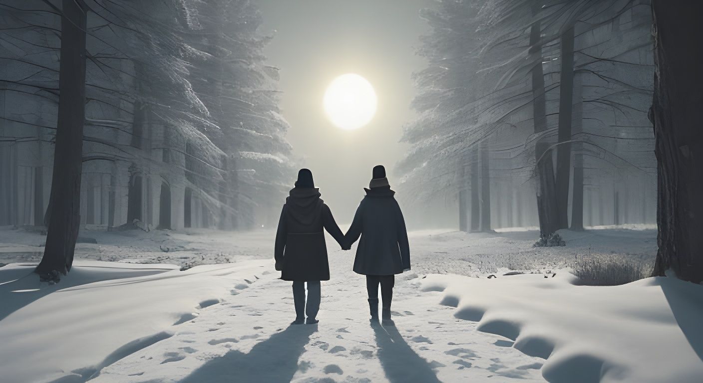 Familial Snowman Scene in a Sunset Meadow