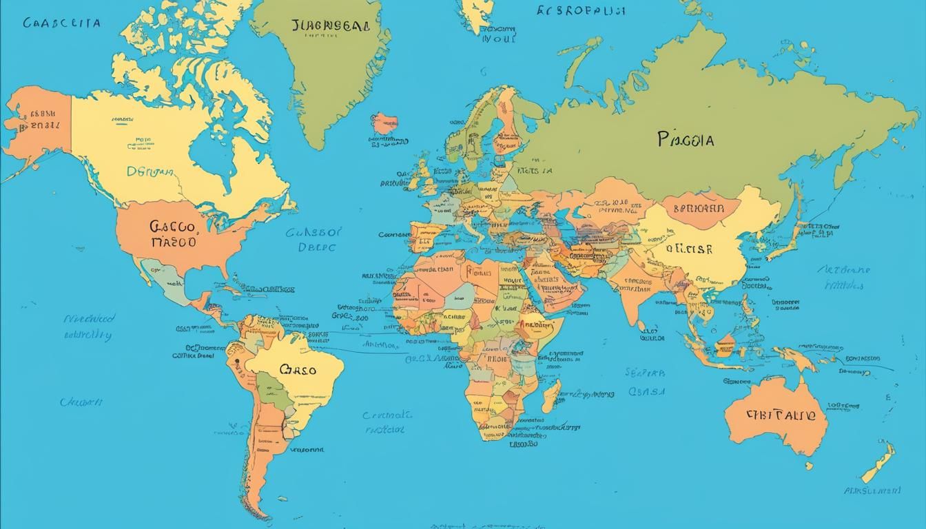 World Map on Ornate Table, Picasso Style Illustration