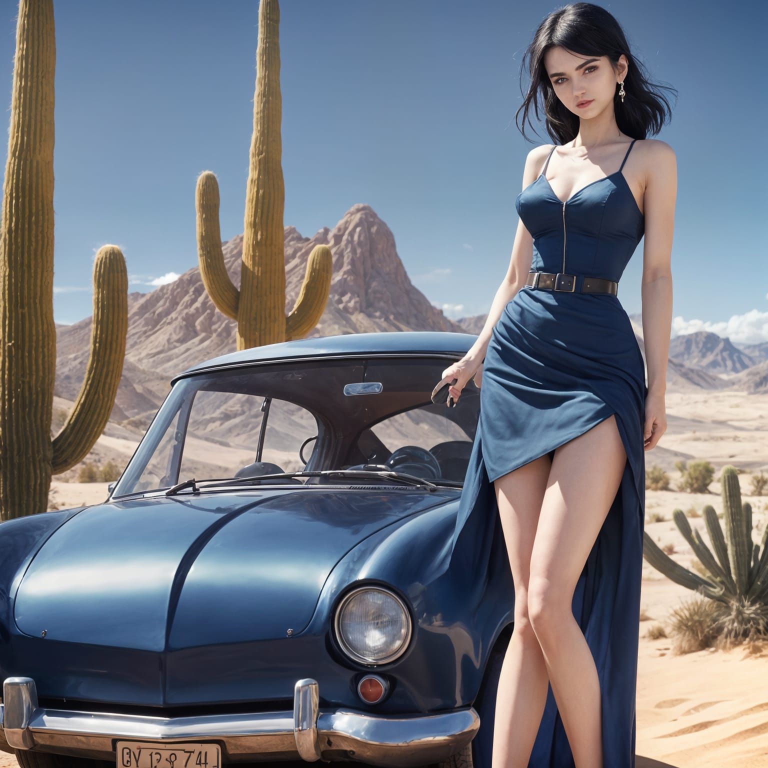 Stunning Woman in Desert Landscape, with Hyper Realistic Det...